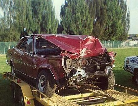 <I> The driver fell asleep so the car ran into a telegraph pole!</I>